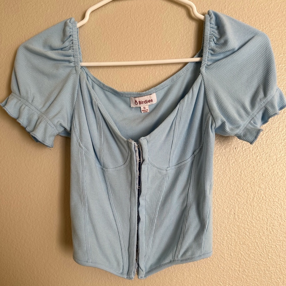 Blue knit corset top